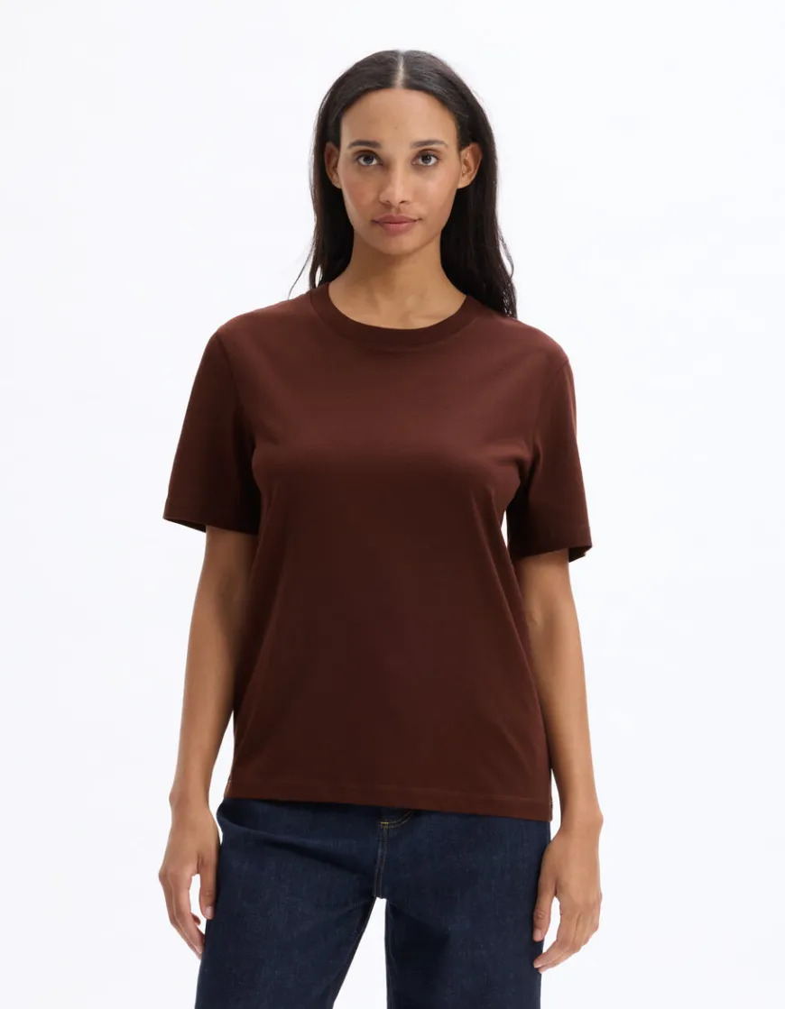 Celio T-shirt en coton biologique fit long - marron^Femme T-Shirts & Tops