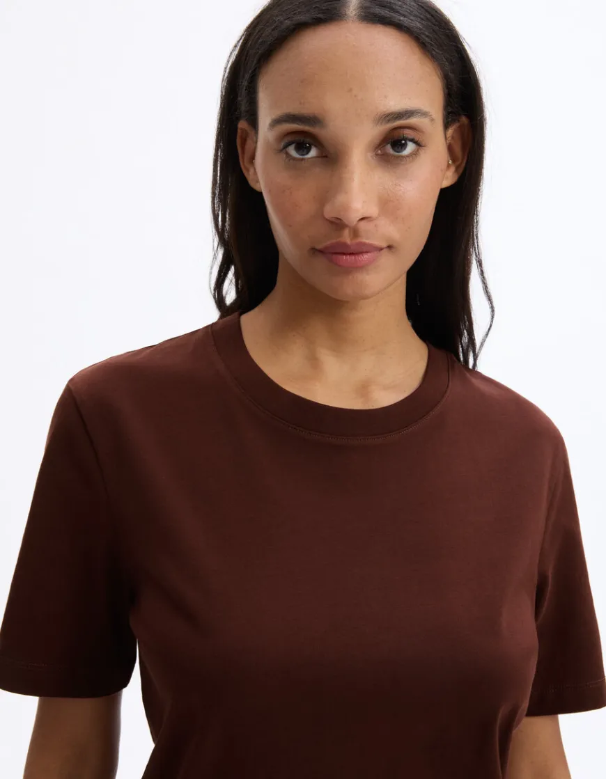 Celio T-shirt en coton biologique fit long - marron^Femme T-Shirts & Tops