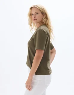 Celio T-shirt en coton biologique col rond - kaki^Femme T-Shirts & Tops