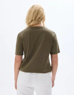 Celio T-shirt en coton biologique col rond - kaki^Femme T-Shirts & Tops