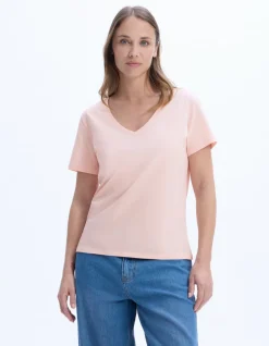 Celio T-shirt en coton biologique col V - beige^Femme Les Essentiels Aux Meilleurs Prix|T-Shirts & Tops