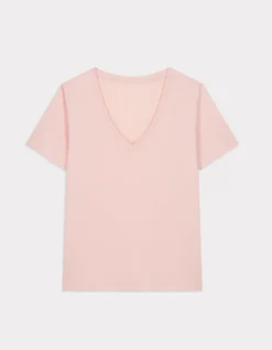 Celio T-shirt en coton biologique col V - beige^Femme Les Essentiels Aux Meilleurs Prix|T-Shirts & Tops