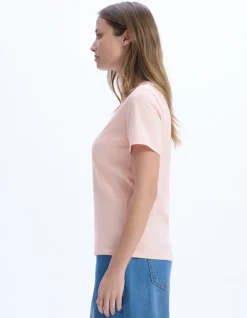 Celio T-shirt en coton biologique col V - beige^Femme Les Essentiels Aux Meilleurs Prix|T-Shirts & Tops