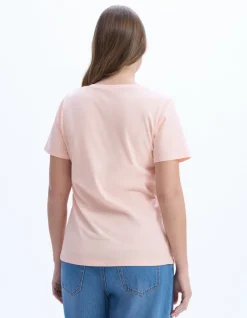 Celio T-shirt en coton biologique col V - beige^Femme Les Essentiels Aux Meilleurs Prix|T-Shirts & Tops