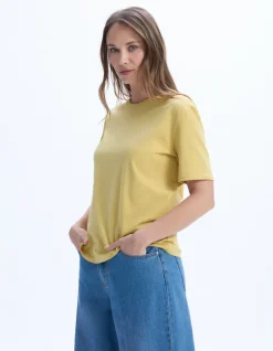 Celio T-shirt en coton biologique col rond - jaune^Femme Les Essentiels Aux Meilleurs Prix|T-Shirts & Tops