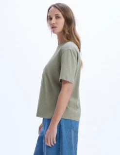 Celio T-shirt en coton biologique col rond - gris^Femme Les Essentiels Aux Meilleurs Prix|T-Shirts & Tops