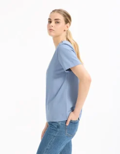 Celio T-shirt en coton boutonné - bleu^Femme T-Shirts & Tops