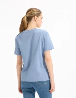 Celio T-shirt en coton boutonné - bleu^Femme T-Shirts & Tops