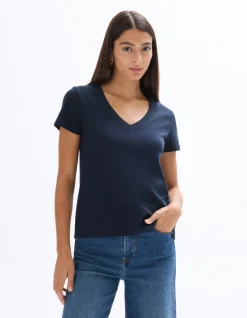 Celio T-shirt en coton doux à col V -^Femme Les Essentiels Aux Meilleurs Prix|T-Shirts & Tops