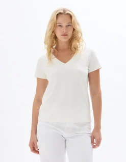 Celio T-shirt en coton doux à col V - écru^Femme Les Essentiels Aux Meilleurs Prix|T-Shirts & Tops