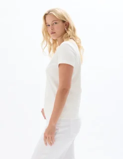 Celio T-shirt en coton doux à col V - écru^Femme Les Essentiels Aux Meilleurs Prix|T-Shirts & Tops