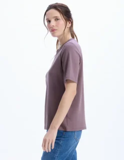 Celio T-shirt en coton doux col rond - violet^Femme Les Essentiels Aux Meilleurs Prix|T-Shirts & Tops