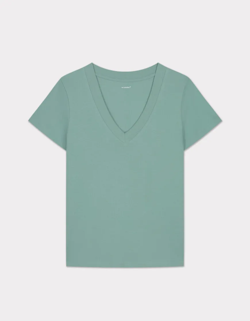 Celio T-shirt en coton doux col V - vert^Femme T-Shirts & Tops