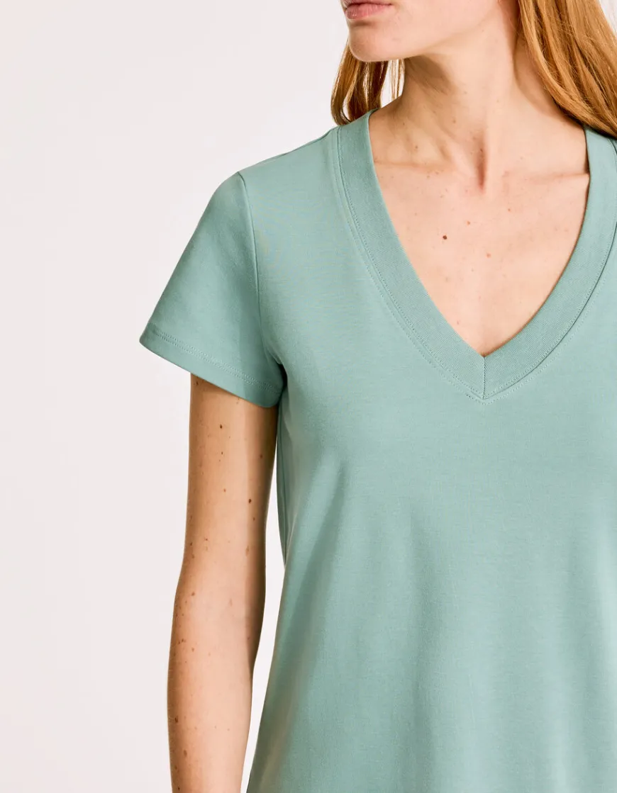 Celio T-shirt en coton doux col V - vert^Femme T-Shirts & Tops