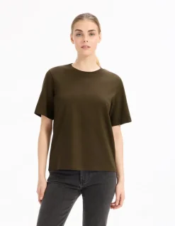 Celio T-shirt en coton doux col rond - kaki^Femme T-Shirts & Tops