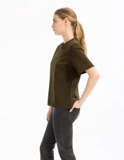 Celio T-shirt en coton doux col rond - kaki^Femme T-Shirts & Tops
