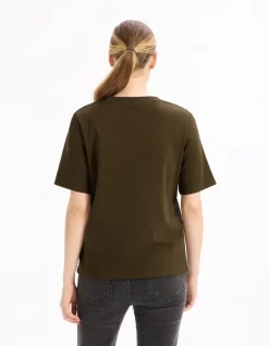 Celio T-shirt en coton doux col rond - kaki^Femme T-Shirts & Tops
