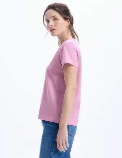 Celio T-shirt en coton doux col V - rose^Femme T-Shirts & Tops|Les Essentiels Aux Meilleurs Prix