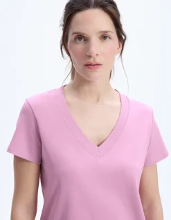 Celio T-shirt en coton doux col V - rose^Femme T-Shirts & Tops|Les Essentiels Aux Meilleurs Prix