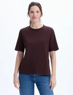 Celio T-shirt en coton doux col rond - bordeaux^Femme Les Essentiels Aux Meilleurs Prix|T-Shirts & Tops