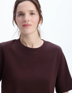 Celio T-shirt en coton doux col rond - bordeaux^Femme Les Essentiels Aux Meilleurs Prix|T-Shirts & Tops
