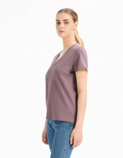 Celio T-shirt en coton doux col V - violet^Femme T-Shirts & Tops