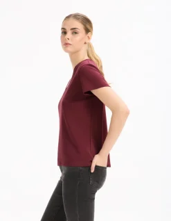 Celio T-shirt en coton doux col v - bordeaux^Femme T-Shirts & Tops