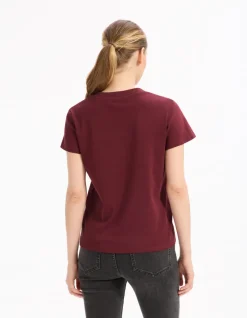 Celio T-shirt en coton doux col v - bordeaux^Femme T-Shirts & Tops