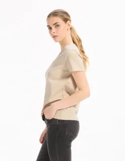 Celio T-shirt en coton doux col V - beige^Femme T-Shirts & Tops