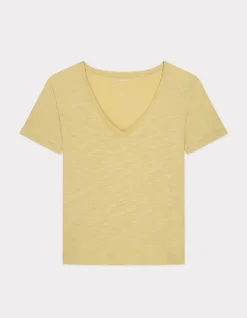 Celio T-shirt en coton flammé - jaune^Femme Les Essentiels Aux Meilleurs Prix|T-Shirts & Tops