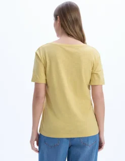 Celio T-shirt en coton flammé - jaune^Femme Les Essentiels Aux Meilleurs Prix|T-Shirts & Tops