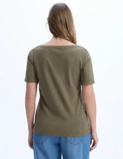 Celio T-shirt en coton flammé - kaki^Femme Les Essentiels Aux Meilleurs Prix|T-Shirts & Tops