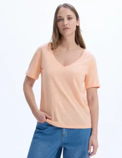 Celio T-shirt en coton flammé - rose^Femme Les Essentiels Aux Meilleurs Prix|T-Shirts & Tops