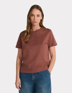 Celio T-shirt en coton épais boutonné - bordeaux^Femme T-Shirts & Tops
