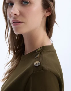 Celio T-shirt en coton épais boutonné - laurier foncé^Femme T-Shirts & Tops