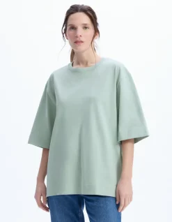 Celio T-shirt en coton épais oversize - vert^Femme Les Essentiels Aux Meilleurs Prix|T-Shirts & Tops