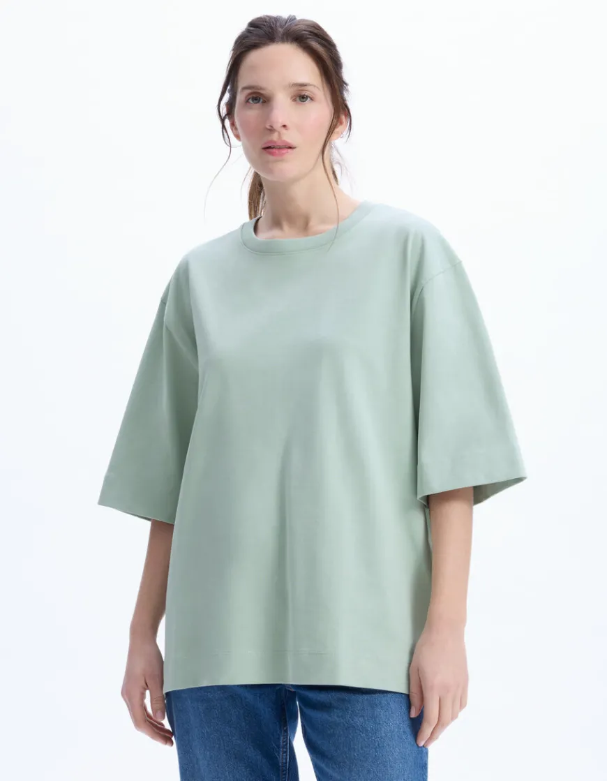Celio T-shirt en coton épais oversize - vert^Femme Les Essentiels Aux Meilleurs Prix|T-Shirts & Tops