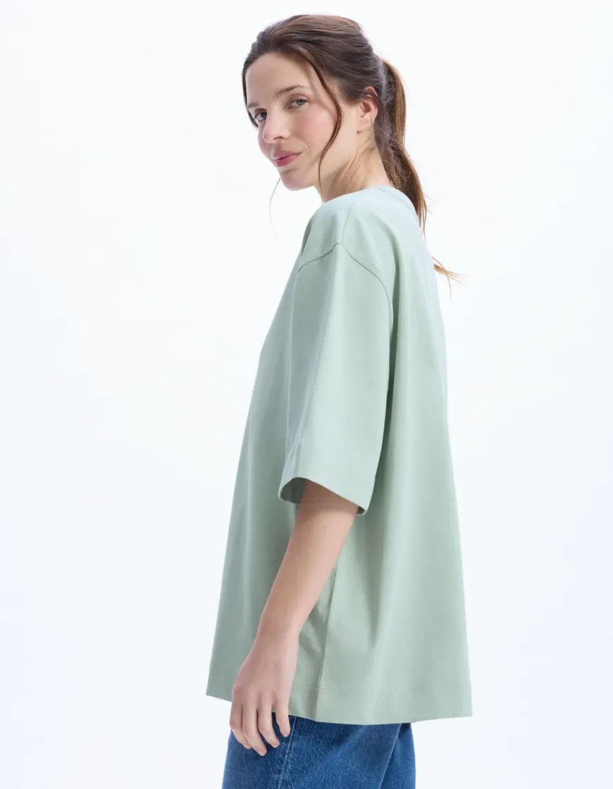 Celio T-shirt en coton épais oversize - vert^Femme Les Essentiels Aux Meilleurs Prix|T-Shirts & Tops