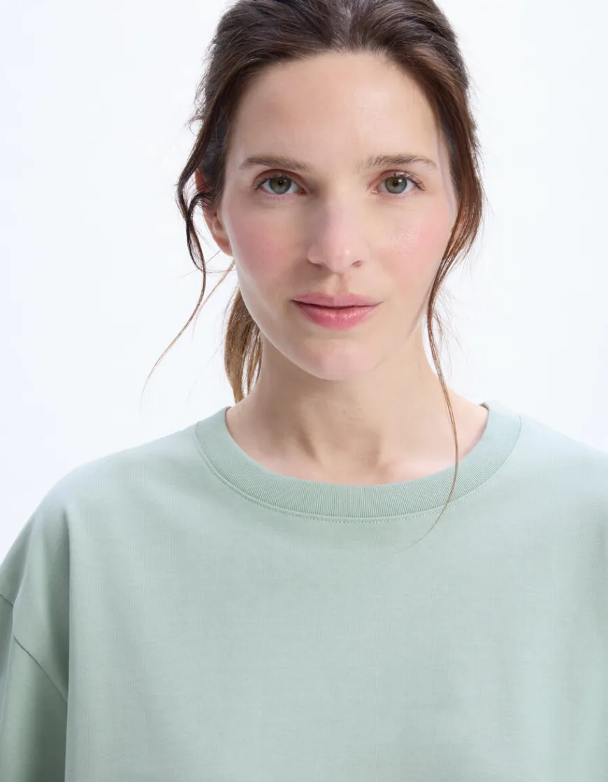 Celio T-shirt en coton épais oversize - vert^Femme Les Essentiels Aux Meilleurs Prix|T-Shirts & Tops