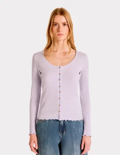 Celio T-shirt en maille côtelée rayée - violet^Femme T-Shirts & Tops