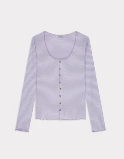 Celio T-shirt en maille côtelée rayée - violet^Femme T-Shirts & Tops