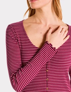 Celio T-shirt en maille côtelée rayée - rouge^Femme T-Shirts & Tops