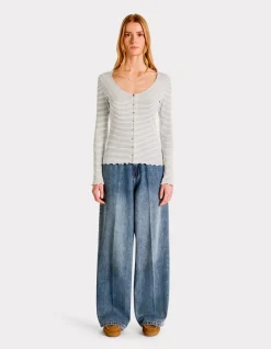 Celio T-shirt en maille côtelée rayée - écru^Femme T-Shirts & Tops