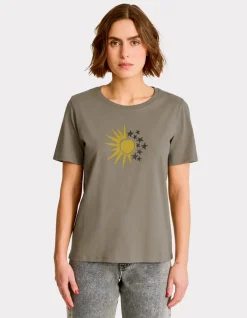 Celio T-shirt imprimé en coton - kaki^Femme T-Shirts & Tops