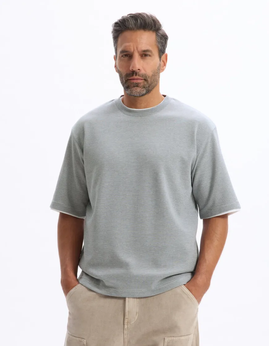 Celio T-shirt oversize col rond rayé -^Homme T-Shirts