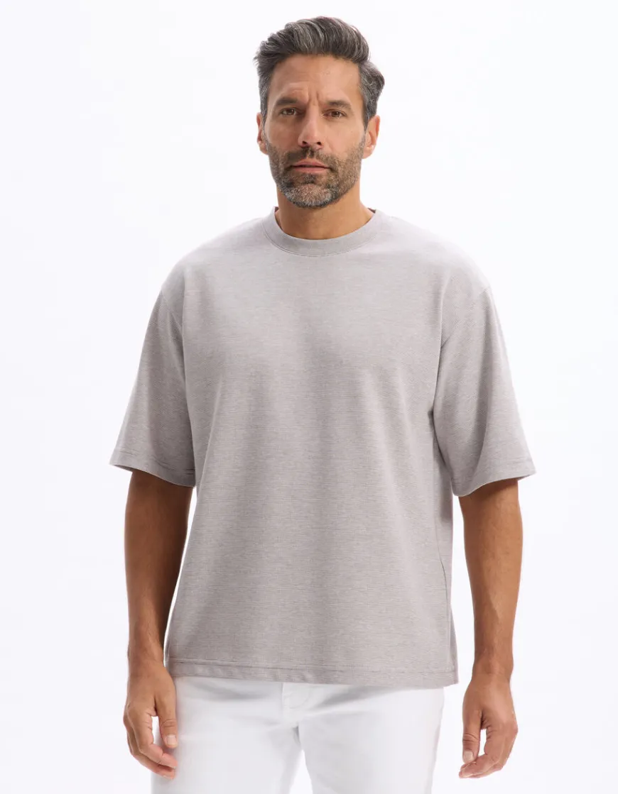 Celio T-shirt oversize col rond rayé - taupe^Homme T-Shirts