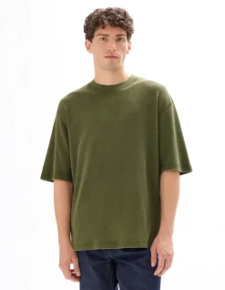 Celio T-shirt oversize col rond 100% coton gaufré - kaki^Homme T-Shirts