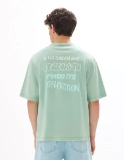 Celio T-shirt oversize col rond 100% coton imprimé - menthe^Homme T-Shirts