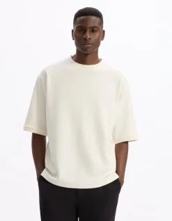 Celio T-shirt oversize col rond coton mélangé - beige^Homme T-Shirts