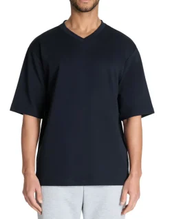 Celio T-shirt oversize col v coton mélangé - marine^Homme T-Shirts